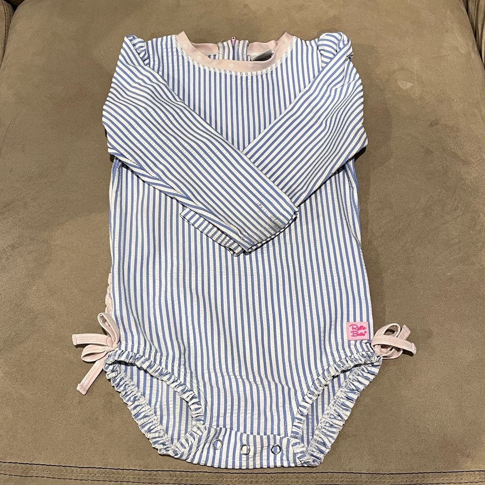 RuffleButts Toddler Girls UPF 50+ Sun Protection Long Sleeve One Piece Swimsuit